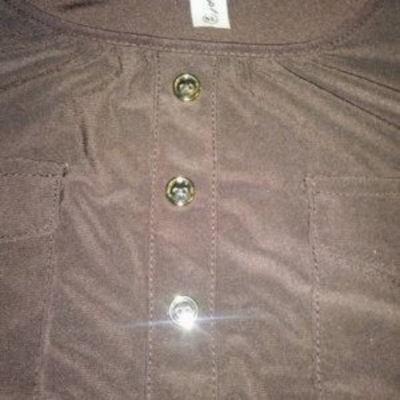 Dark Brown Tab Sleeve Gold Buttons Top - Picture 3 of 5